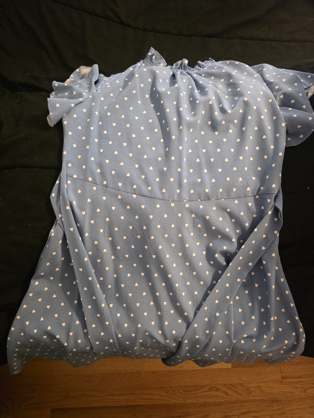 SHEIN Light Blue Heart-Print Ruffle Dress